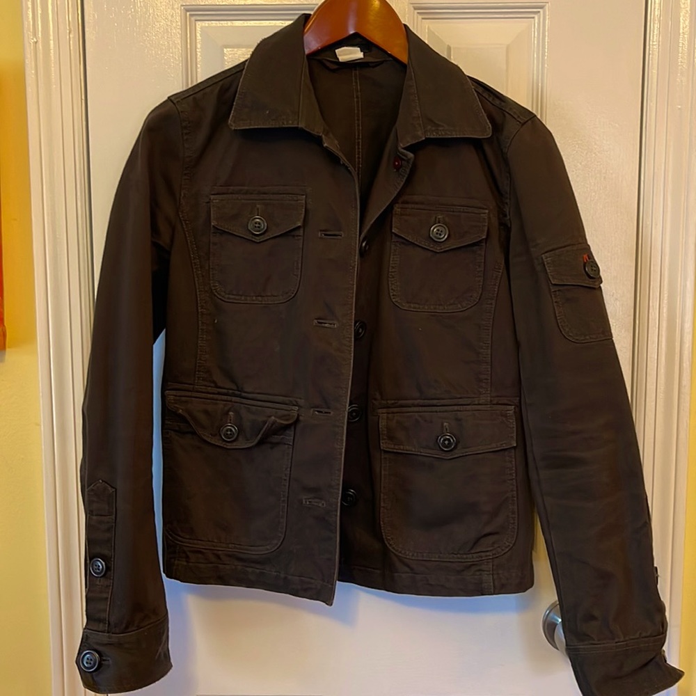 Women’s brown button down casual utility style jacket. JCrew -Sm
